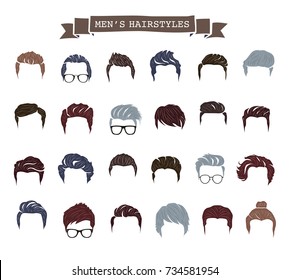 Set of men hairstyles with beards and mustache. Vector illustration.