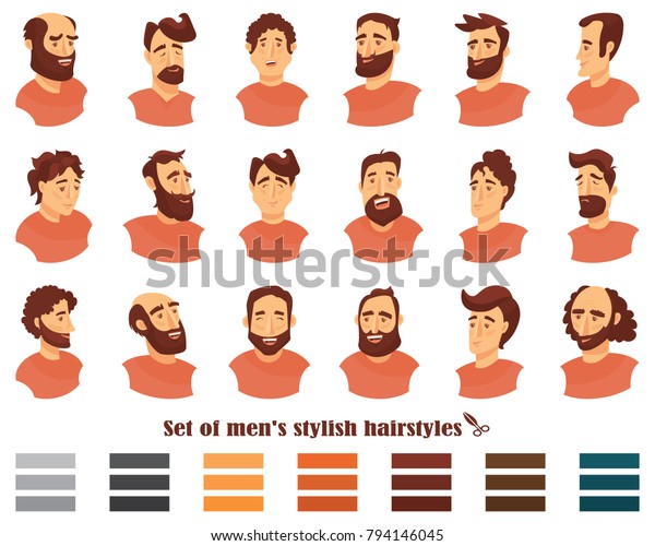 Set Men Hairstyles Beards Mustache Gentleman Royalty Free