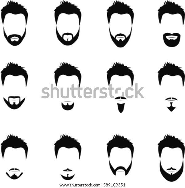 Set Men Hairstyles Beards Mustaches Vector Stock