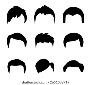 Conjunto de penteados masculinos. Coleção de silhuetas pretas de penteados