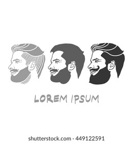 Set of men hairstyles. Vector logo / label / tattoo template for your design