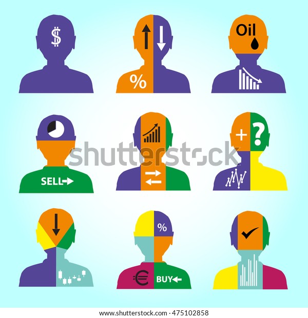 set of men head simple avatar icons with color\
infographics  eps10