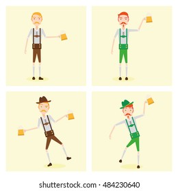 Set of men holding beers, Oktoberfest Vector illustration