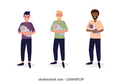 set men mother with their cute babies son