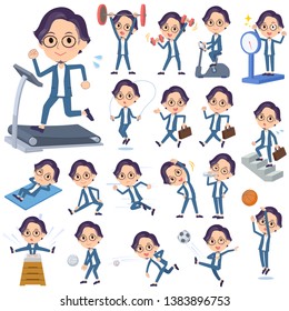A set of men on exercise and sports.There are various actions to move the body healthy.It's vector art so it's easy to edit.
