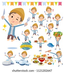 A set of men on food events.There are actions that have a fork and a spoon and are having fun.It's vector art so it's easy to edit.