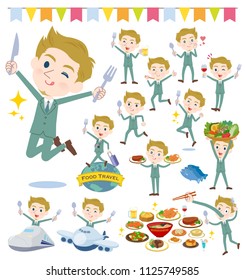 A set of men on food events.There are actions that have a fork and a spoon and are having fun.It's vector art so it's easy to edit.