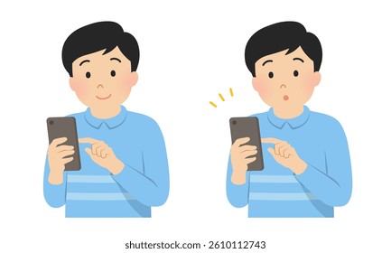 Set of men operating smartphones_Vector illustration