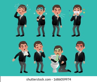 Set of men with pain and diseases