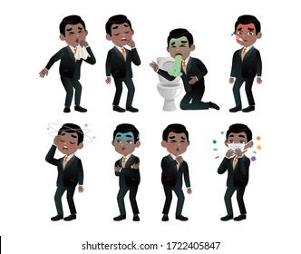 Set of men with pain and diseases