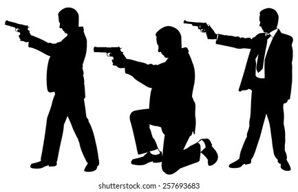 set of men with pistols isolated