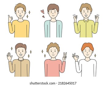 Set of men with positive facial expressions