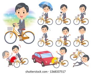 A set of men riding a city cycle.There are actions on manners and troubles.It's vector art so it's easy to edit.
