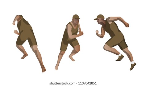 Set of men runners sprinters run. Vector EPS 10 sport background template.