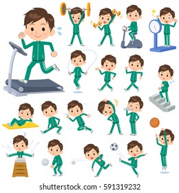 
A set of men school boy green jersey on exercise and sports.
There are various actions to move the body healthy.
It's vector art so it's easy to edit.