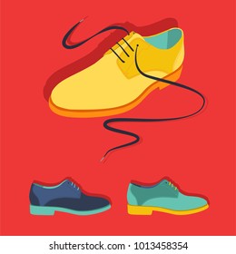 set of men shoes in different colors in red background