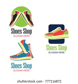 set of men shoes store, shoes shop logo with text space for your slogan / tag line for fashion business. vector illustration