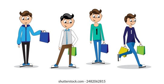 Set of men with shopping bags. Vector illustration