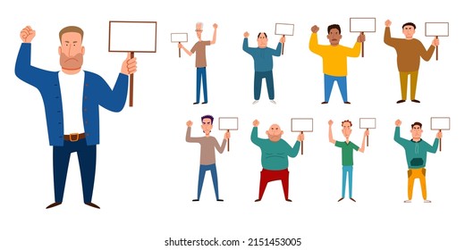 A set of men with a sign for text in their hand.