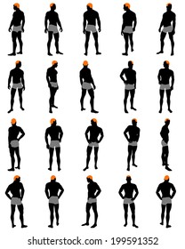 Set of men silhouette. Very smooth and detailed with color hairstyle. Vector illustration.    