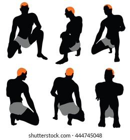 Set of men silhouette. Very smooth and detailed with color hairstyle. Vector illustration.    