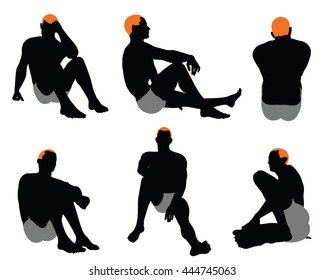 Set of men silhouette. Very smooth and detailed with color hairstyle. Vector illustration.    