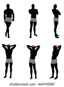Set of men silhouette. Very smooth and detailed with color hairstyle. Vector illustration.    
