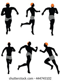 Set of men silhouette. Very smooth and detailed with color hairstyle. Vector illustration.    