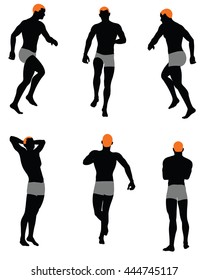 Set of men silhouette. Very smooth and detailed with color hairstyle. Vector illustration.    