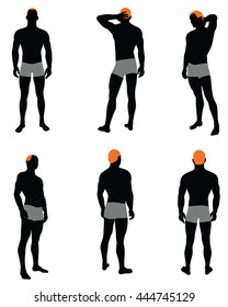 Set of men silhouette. Very smooth and detailed with color hairstyle. Vector illustration.    