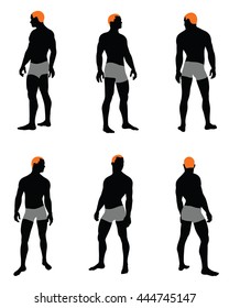 Set of men silhouette. Very smooth and detailed with color hairstyle. Vector illustration.    