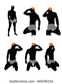 Set of men silhouette. Very smooth and detailed with color hairstyle. Vector illustration.    