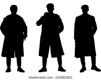Set men silhouettes in twenties style. Mysterious portraits of retro 1920s English gangsters.
