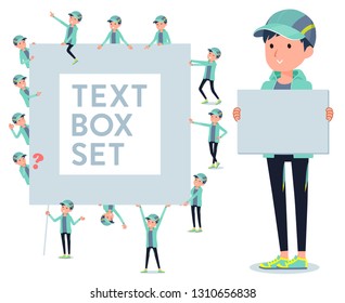 A set of men in sportswear with a message board.Since each is divided, you can move it freely.It's vector art so it's easy to edit.