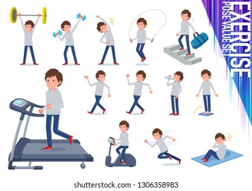 A set of men in sportswear on exercise and sports.There are various actions to move the body healthy.It's vector art so it's easy to edit.