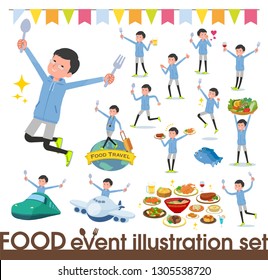 A set of men in sportswear on food events.There are actions that have a fork and a spoon and are having fun.It's vector art so it's easy to edit.