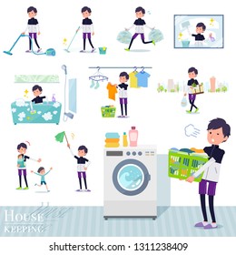 A set of men in sportswear related to housekeeping such as cleaning and laundry.There are various actions such as child rearing.It's vector art so it's easy to edit.