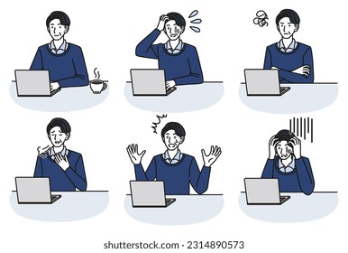 Set of men in their 40s and 50s who use personal computers