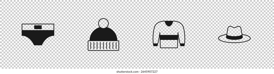 Set Men underpants, Beanie hat, Sweater and Man icon. Vector