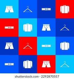 Set Men underpants, Hanger wardrobe, Leather belt and T-shirt icon. Vector