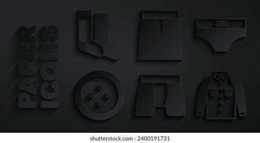 Ponga calzoncillos masculinos, botón de coser para ropa, camiseta, falda y icono de zócalos. Vector