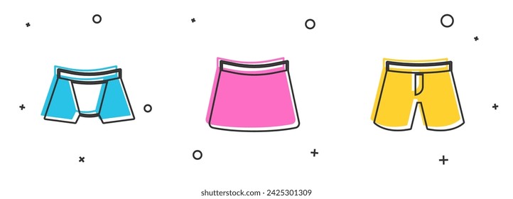 Set Calzoncillos Hombre, Falda y Corto o icono. Vector
