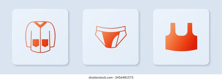 Set Men underpants, Sweater and Undershirt. White square button. Vector