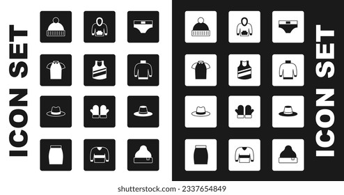 Set Men underpants, Undershirt, Polo, Beanie hat, Sweater, Hoodie, Man and  icon. Vector