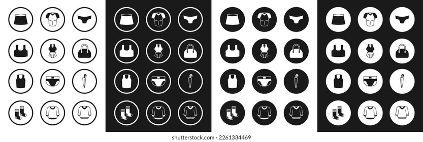 Set Men underpants, Undershirt, Skirt, Handbag, T-shirt, Umbrella and  icon. Vector