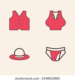 Conjunto de calzoncillos de hombre, chaleco, camiseta interior y sombrero de hombre icono. Vector