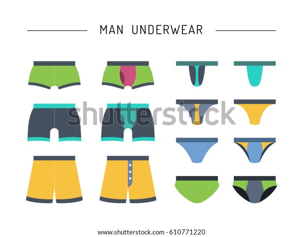 Set Men Underwear Cowards Drawn Flat Stock Vektorgrafik