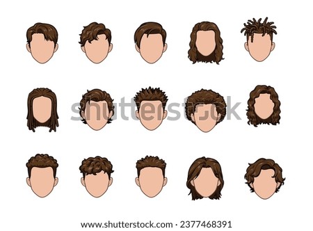 Set of Men used to create the hair style, men fashion. Face Male Vector illustration isolated on white.