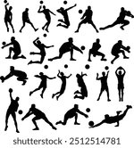 Set of men volleyball player silhouette illustration. People pose when playing volleyball.