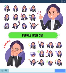 A Set Of Men Wearing A Tail-coat With Expresses Various Emotions On The SNS Screen.There Are Variations Of Emotions Such As Joy And Sadness.It's Vector Art So It's Easy To Edit.